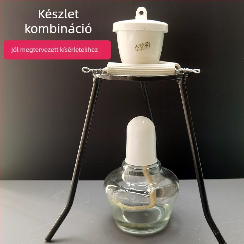 Kerámia agyag háromszögű háromlábú állvány fedéllel, magas hőmérséklet-álló porcelán tégely, tégelyfogó csipesz 65–75 mm, laboratóriumi felszerelés