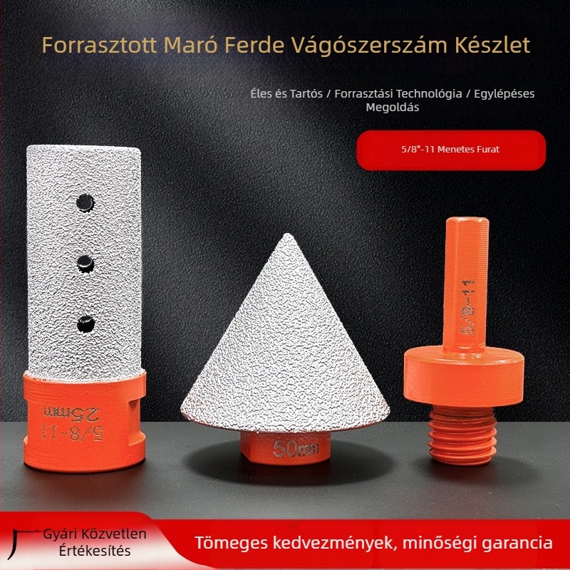 Forrasztott gyémánt élvágó maró készlet csempe- és kőfelülethez, konusos átreszítő fej 5/8-11, finiselő fej, 3 darab