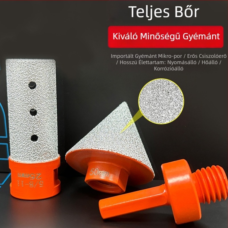 Forrasztott gyémánt élvágó maró készlet csempe- és kőfelülethez, konusos átreszítő fej 5/8-11, finiselő fej, 3 darab