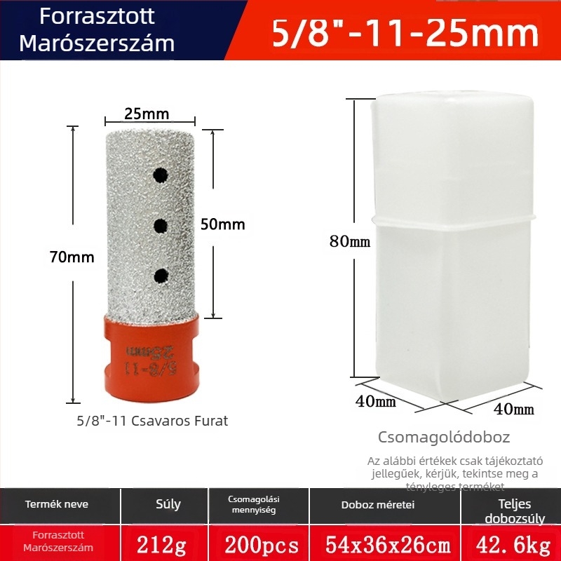 Forrasztott gyémánt élvágó maró készlet csempe- és kőfelülethez, konusos átreszítő fej 5/8-11, finiselő fej, 3 darab