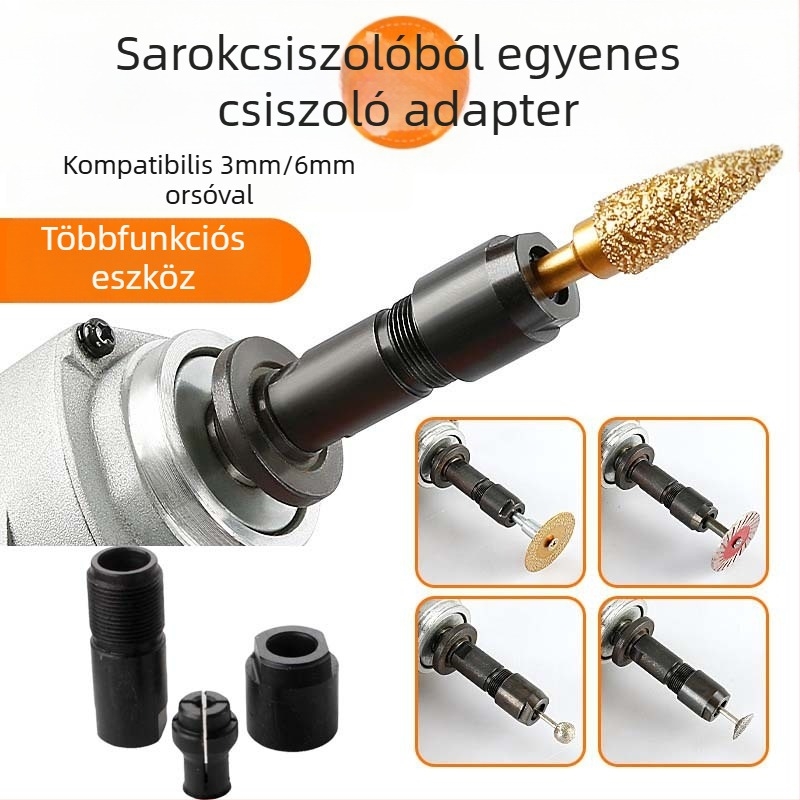 Szögcsiszoló átalakító fej – egyenes csiszoláshoz és gravírozáshoz, 6 mm és 3 mm csatlakozóval, magas széntartalmú acél