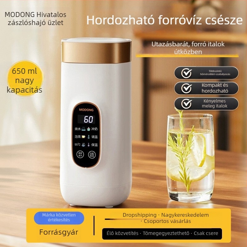 Hordozható mini elektromos vízmelegítő kanna kollégiumba és utazásokhoz, rozsdamentes acélból, hőmérséklet-szabályozással