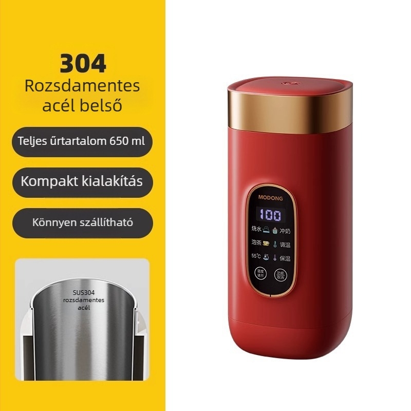 Hordozható mini elektromos vízmelegítő kanna kollégiumba és utazásokhoz, rozsdamentes acélból, hőmérséklet-szabályozással