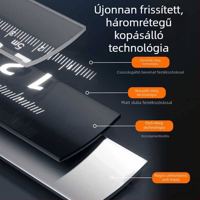 5 m vastagodott, edzett acél mérőszalag háztartási használatra, 3 m tokos változat, 10 m mérőszalag