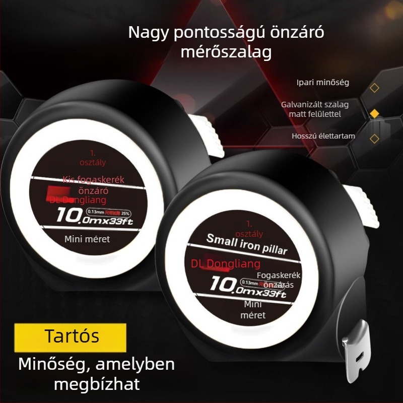 5 m vastag mérőszalag, kopásálló, kiváló precizitású, önzáró mechanizmus, 10 m dobozos mérőszalag, kompakt verzió 7,5