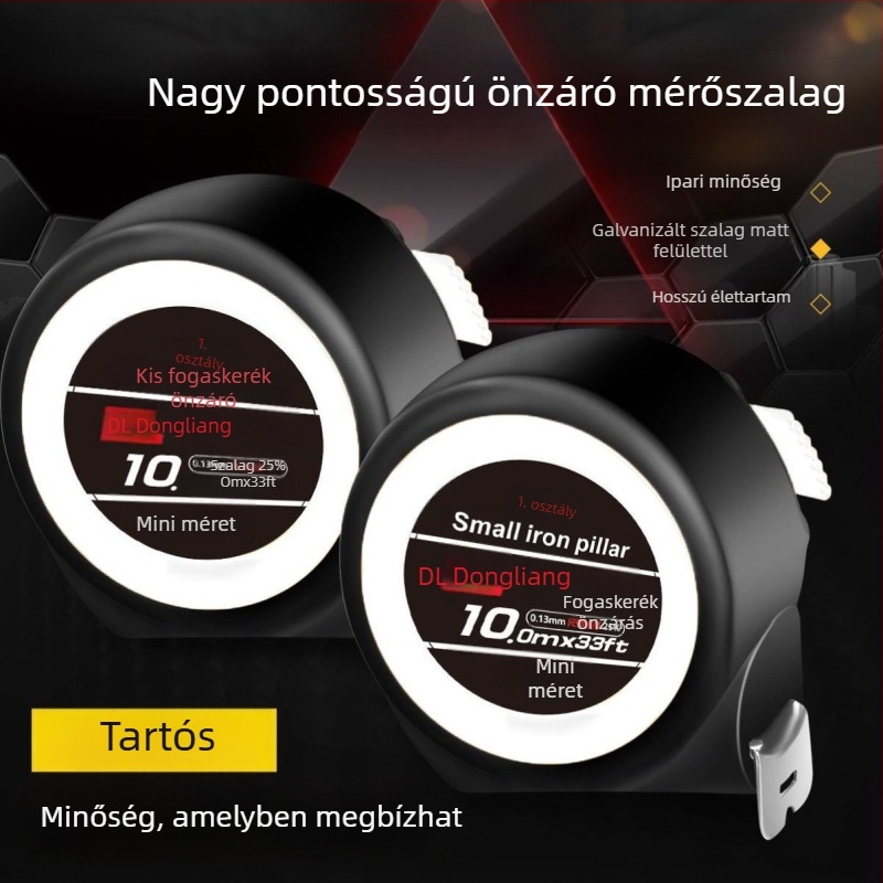 5 m vastag mérőszalag, kopásálló, kiváló precizitású, önzáró mechanizmus, 10 m dobozos mérőszalag, kompakt verzió 7,5