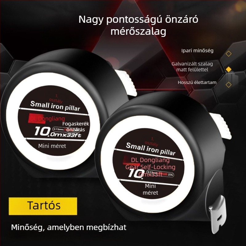5 m vastag mérőszalag, kopásálló, kiváló precizitású, önzáró mechanizmus, 10 m dobozos mérőszalag, kompakt verzió 7,5