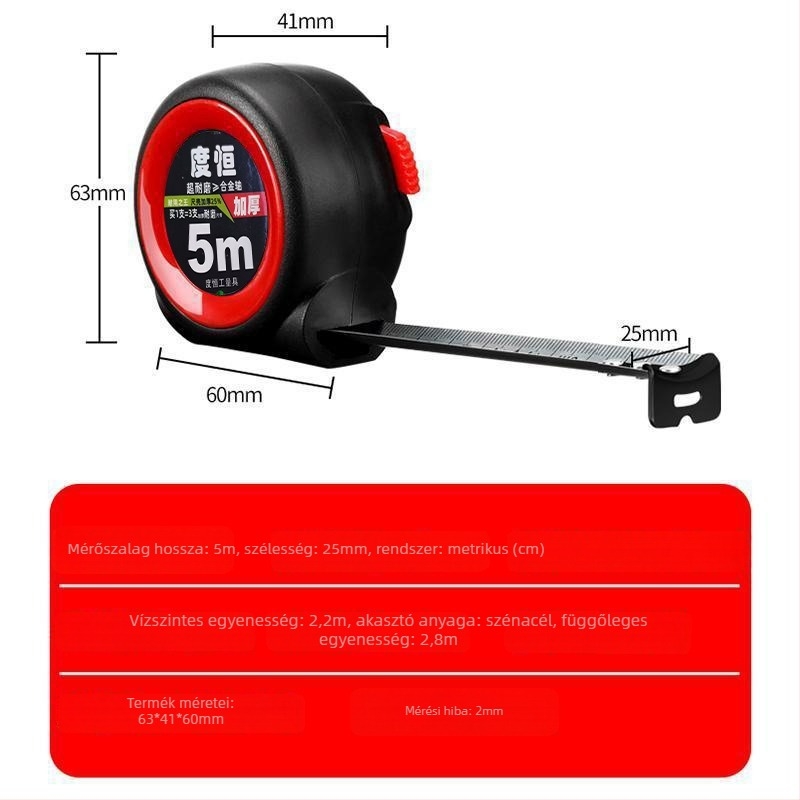 Rozsdamentes acél önzáró mérőszalag, 3 m, 5 m, 7,5 m és 10 m
