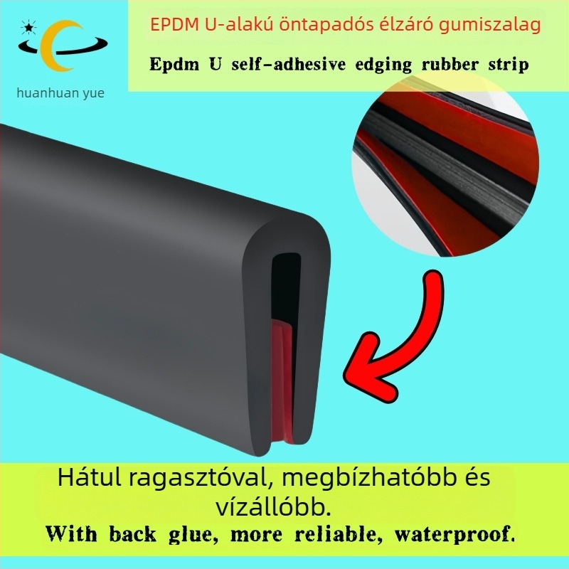 EPDM gumi U-alakú élvédő, öntapadós díszítő tömíítő szalag fém élekhez, karcolás elleni védelem