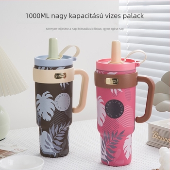 Kerámiabelsővel rendelkező szigetelt bögre fogantyúval, nagy kapacitás, szívószállal