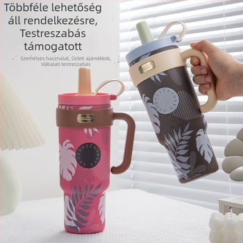 Kerámiabelsővel rendelkező szigetelt bögre fogantyúval, nagy kapacitás, szívószállal