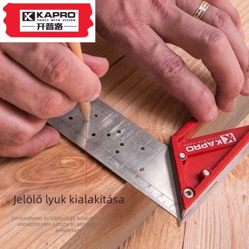 Kapeli rozsdamentes acél derékszög mérőeszköz, modell 353, 90° multifunkciós skálával