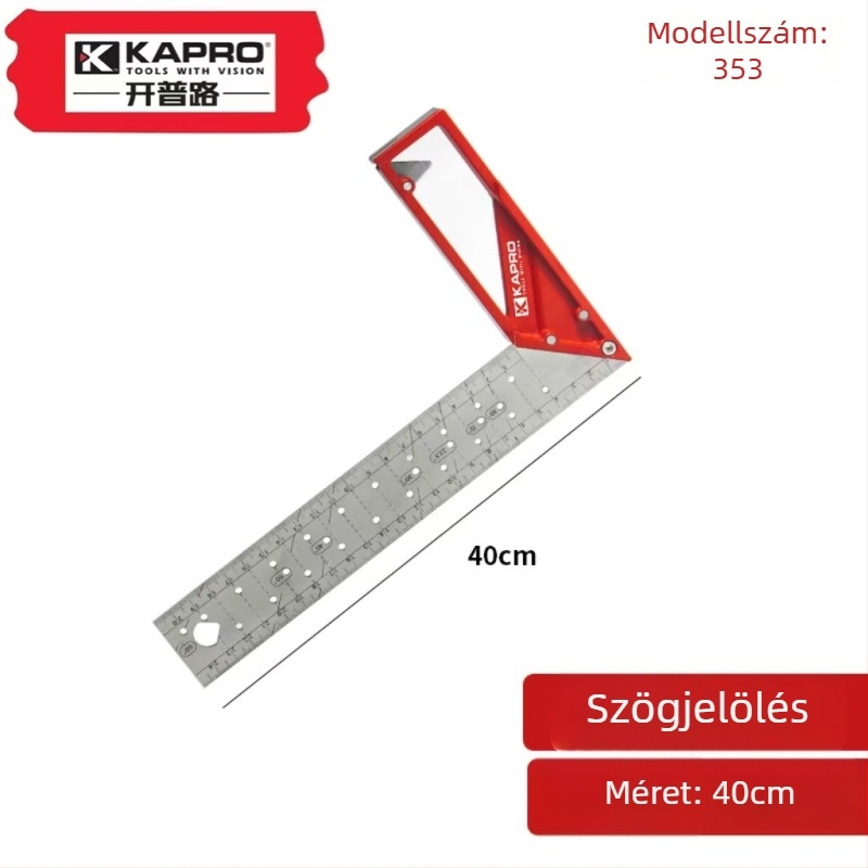 Kapeli rozsdamentes acél derékszög mérőeszköz, modell 353, 90° multifunkciós skálával
