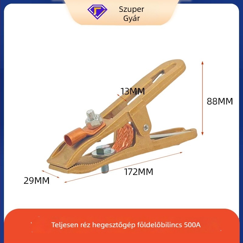 Tiszta réz A‑alakú földelő csipesz hegesztőgépekhez – másodlagos földelő csipesz, 500 A; 300–800 A teljes réz