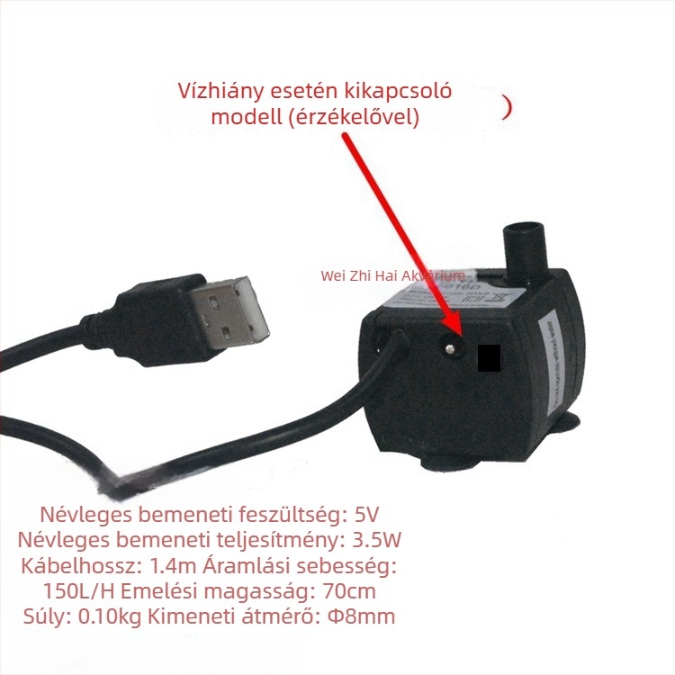 USB 5V közvetlen csatlakozású merülő vízszivattyú kültéri horgászathoz, kompakt szivattyú akváriumhoz, újratölthető DC pumpa