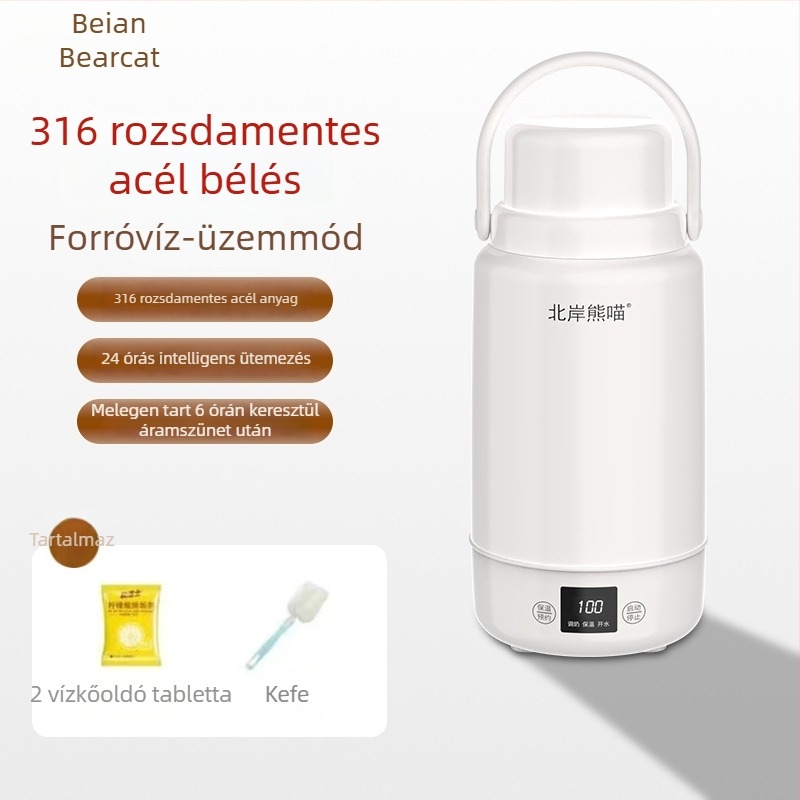 Autó- és otthoni használatra szánt elektromos melegítő pohár, 1 literes kapacitás, 316 rozsdamentes acél belső, 220 V