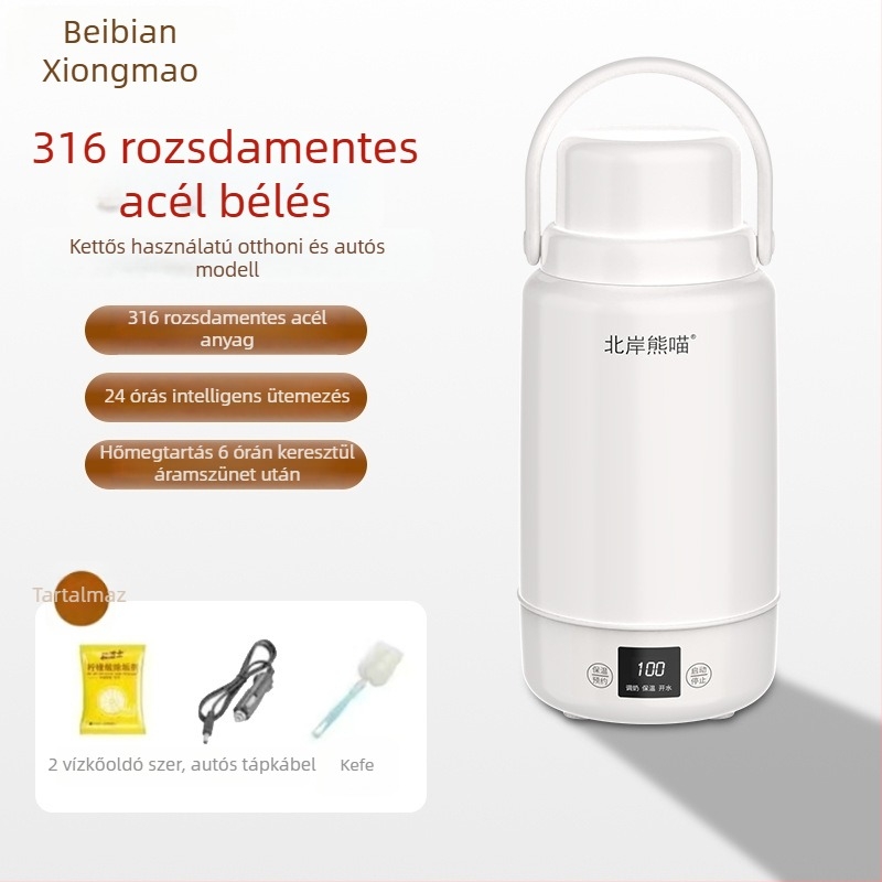 Autó- és otthoni használatra szánt elektromos melegítő pohár, 1 literes kapacitás, 316 rozsdamentes acél belső, 220 V