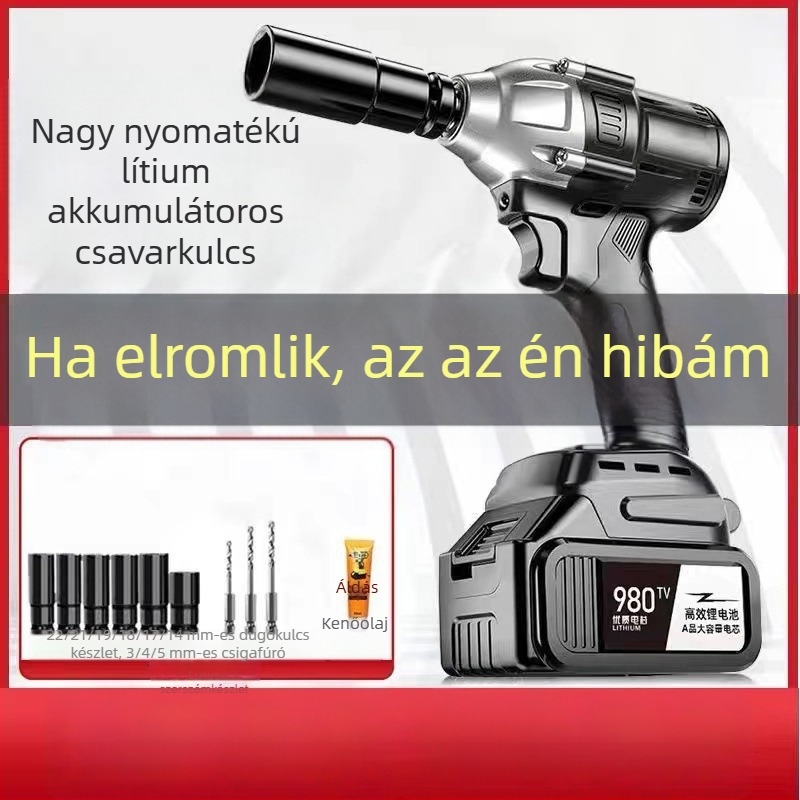 Multifunkcionális vezeték nélküli elektromos kulcs nagy nyomatékkal, újratölthető lítium akkumulátorral, otthoni használatra és állványozási munkákhoz.