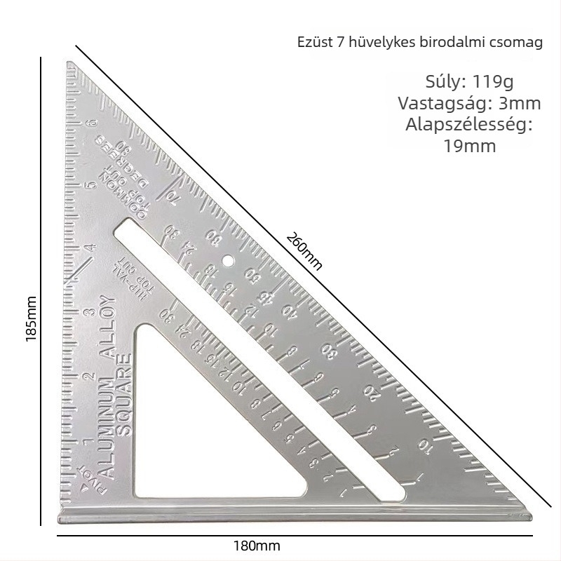 300 mm-es állítható mérőfaipari kombinált vonalzó rozsdamentes acélból — háromszög-vonalzó, egyenes vonalzó és derékszögű vonalzó