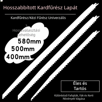 Hosszított hosszúságú fűrészlap fához, 400/500/580 mm, durva és finom fogazat.
