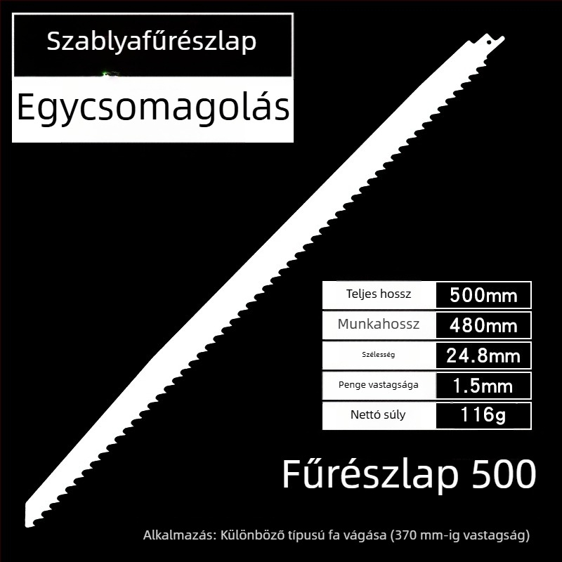 Hosszított hosszúságú fűrészlap fához, 400/500/580 mm, durva és finom fogazat.