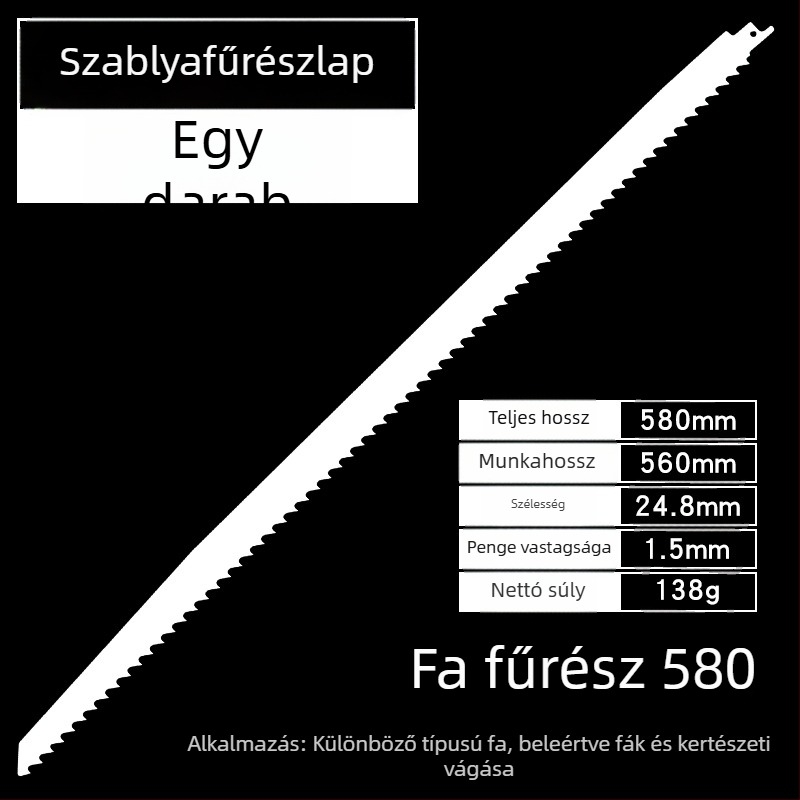 Hosszított hosszúságú fűrészlap fához, 400/500/580 mm, durva és finom fogazat.