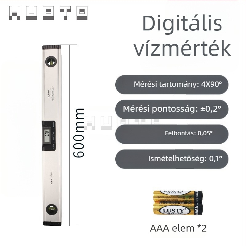 HUOTO alumíniumötvözetű lézeres szint digitális kijelzővel, szint- és szögmérő