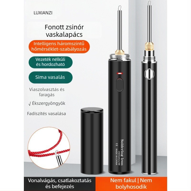 USB-töltésű hordozható forrasztópáka kábelekhez, állítható hőmérséklet, gyors felmelegedés