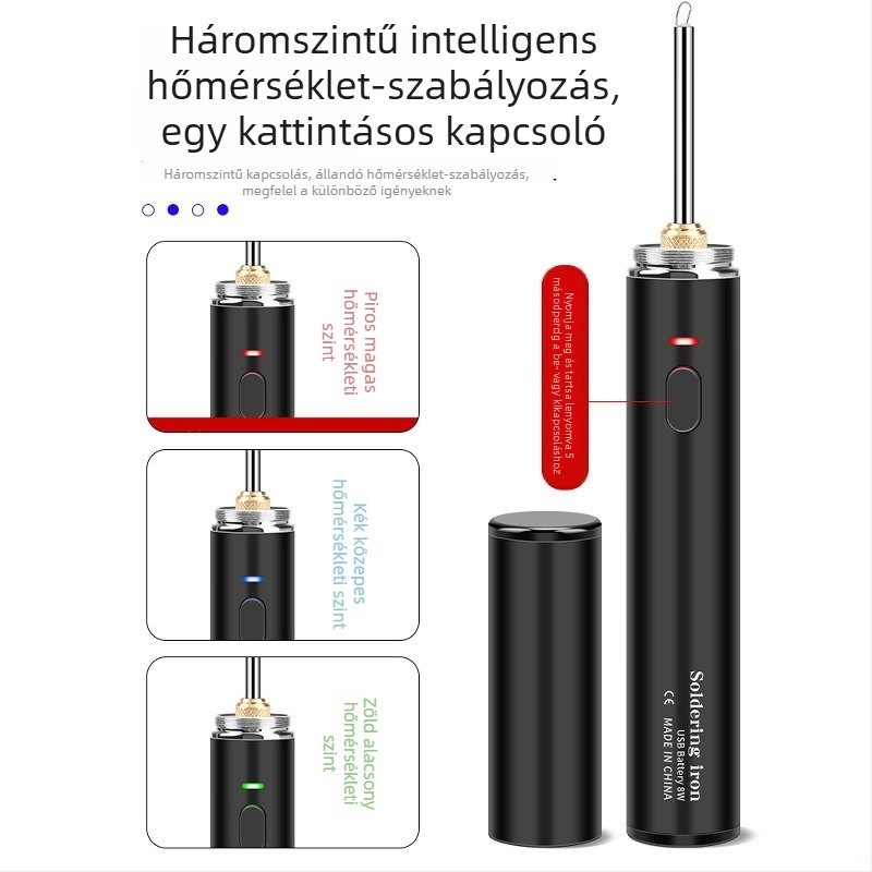 USB-töltésű hordozható forrasztópáka kábelekhez, állítható hőmérséklet, gyors felmelegedés