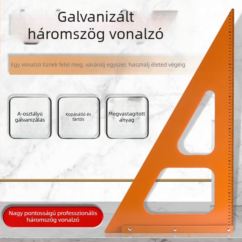 Bakelit faipari háromszögvonalzó, nagy pontosságú szög- és derékszögmérő, nagy háromszöglemez