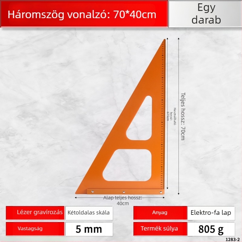 Bakelit faipari háromszögvonalzó, nagy pontosságú szög- és derékszögmérő, nagy háromszöglemez