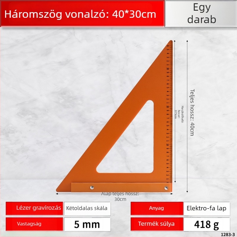Bakelit faipari háromszögvonalzó, nagy pontosságú szög- és derékszögmérő, nagy háromszöglemez