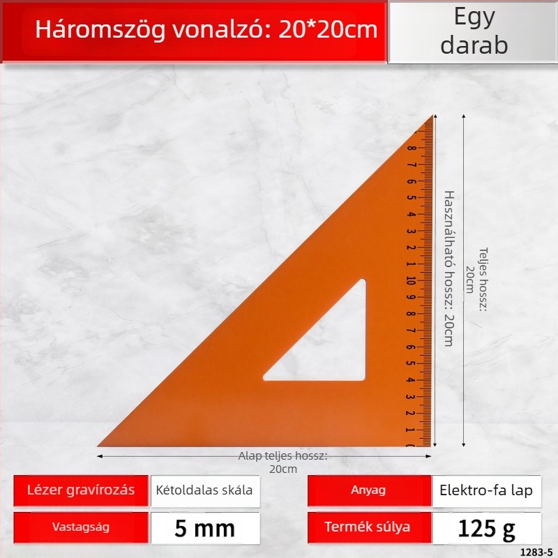Bakelit faipari háromszögvonalzó, nagy pontosságú szög- és derékszögmérő, nagy háromszöglemez