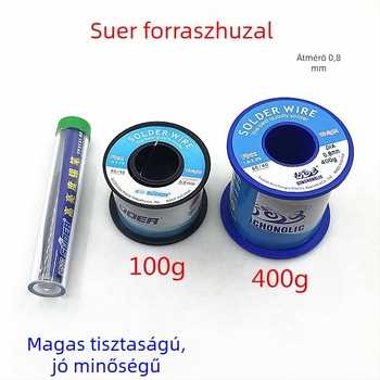 Forrasztódrót 0,8 mm, magas tisztaságú, 400 g, ólommentes, otthoni használatra, alacsony hőmérsékletű forrasztáshoz.