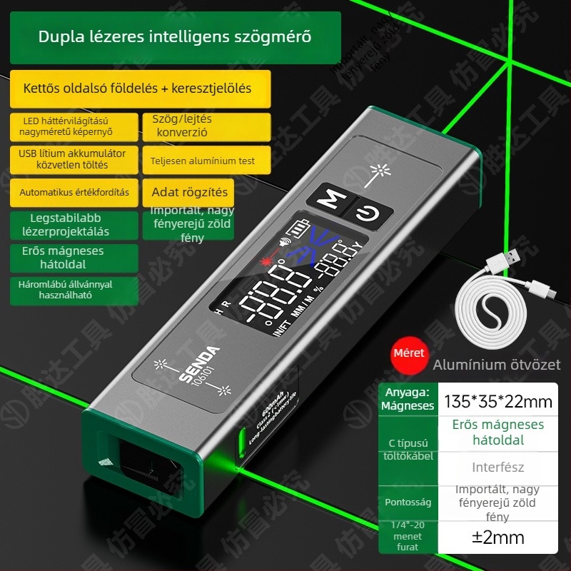 Shengda digitális dőlésmérő infravörös lézeres vízszintezővel – dőlés és szög mérő készülék