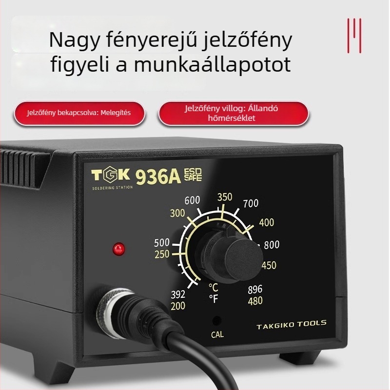 TGK 936A állandó hőmérsékletű forrasztóállomás, állítható hőmérséklettel mobiltelefon-javításhoz; tartozék: 936B forrasztópisztoly, 60W