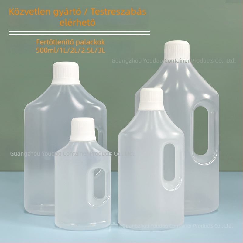 PP fertőtlenítő palack 500 ml–3000 ml, sav- és lúgálló műanyag, csavaros kupakkal, fúvóformázással készült
