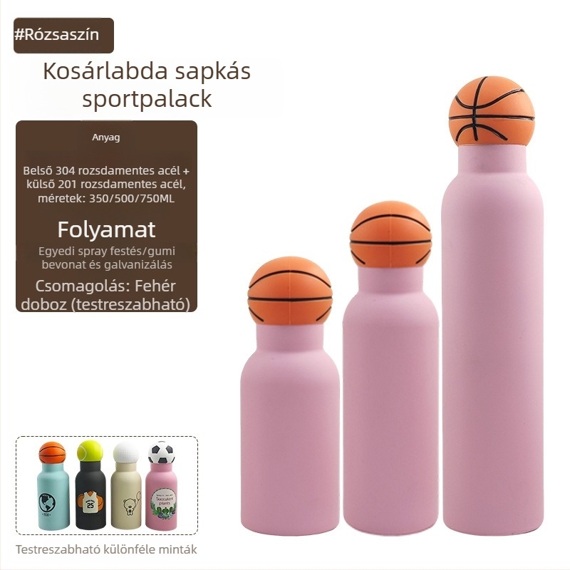 304 rozsdamentes acél sportpalack gömb alakú fedéllel, fogantyúval, nagy kapacitás, testreszabható gravírozás, modern minimalist termosz