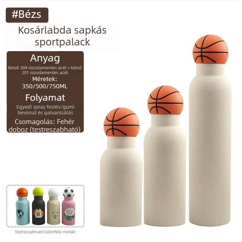 304 rozsdamentes acél sportpalack gömb alakú fedéllel, fogantyúval, nagy kapacitás, testreszabható gravírozás, modern minimalist termosz