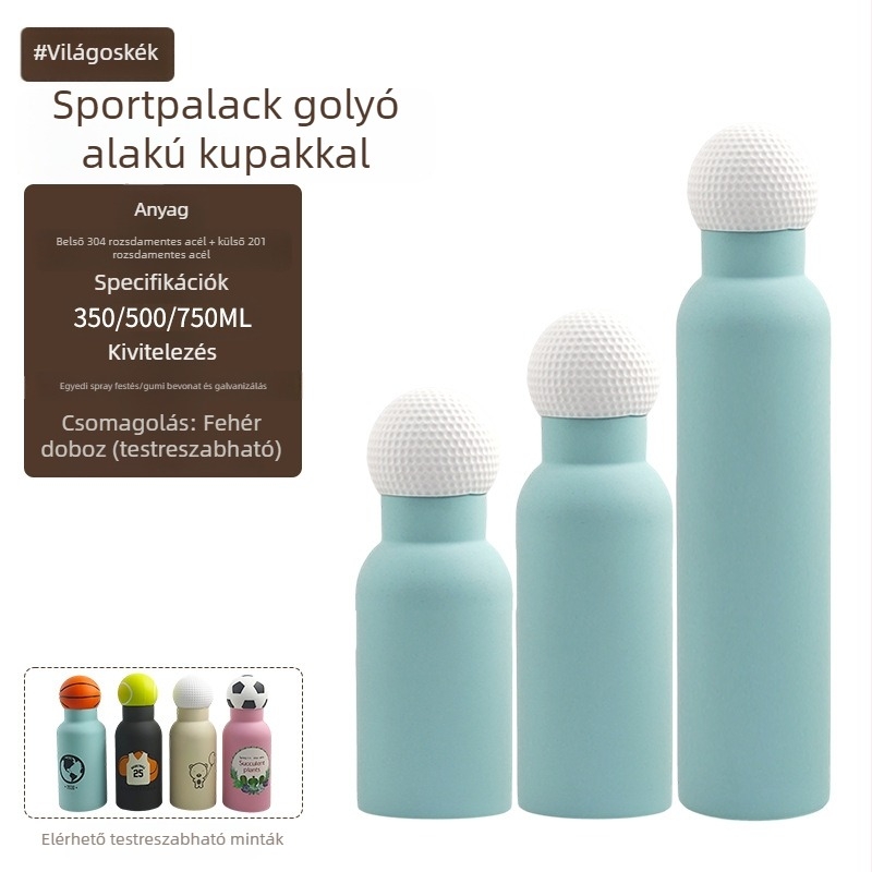 304 rozsdamentes acél sportpalack gömb alakú fedéllel, fogantyúval, nagy kapacitás, testreszabható gravírozás, modern minimalist termosz