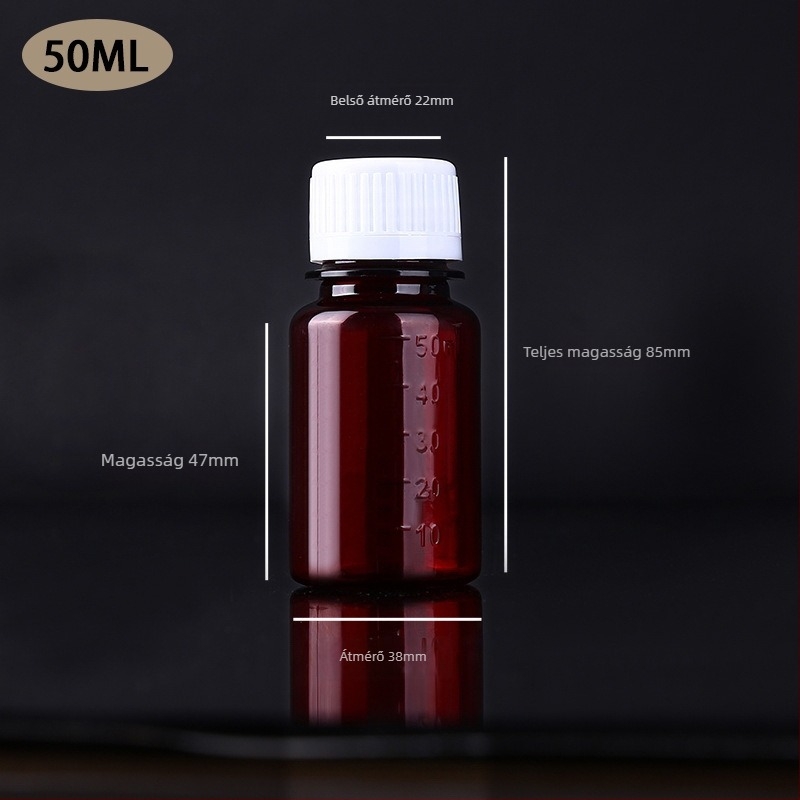 50-500 ml PET borostyán reagensüveg, átlátszó műanyag adagoló palack