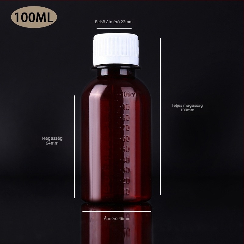 50-500 ml PET borostyán reagensüveg, átlátszó műanyag adagoló palack