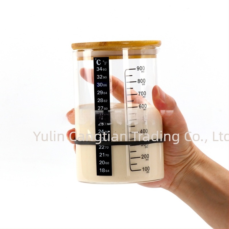 Hőálló üveg erjesztő edény skálával, körülbelül 1000 ml űrtartalom, edény élesztő kultúrához és természetes élesztőhöz