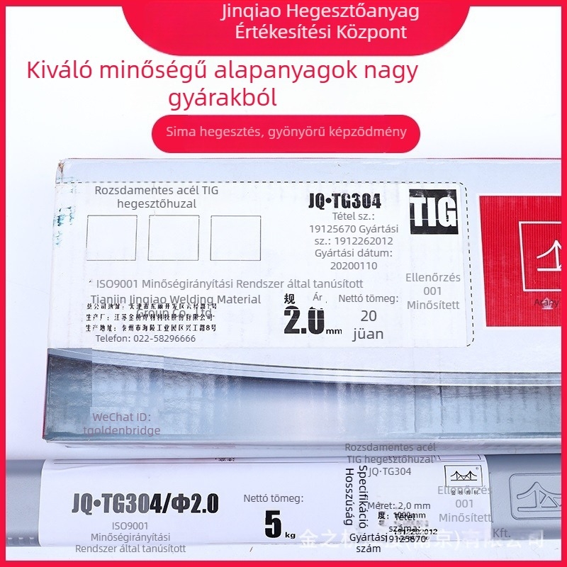 Rozsdamentes acél argon ívhegesztő huzal, Golden Bridge Welding, osztályok 304, 308, 309 és 316L, Ø 2.0, 2.5 és 3.2 mm
