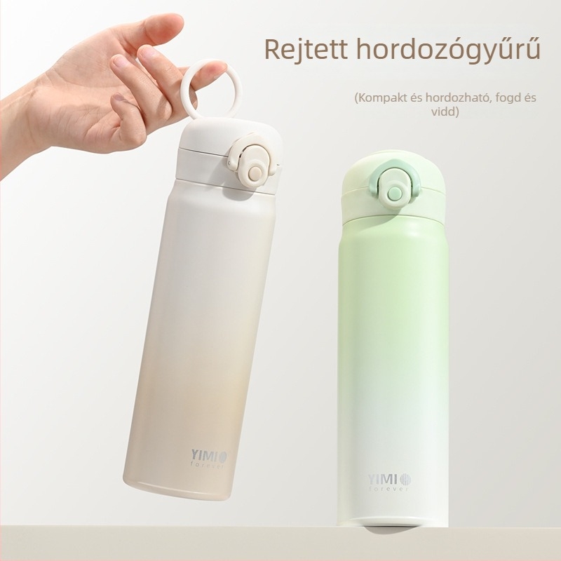 Gradiens színű rozsdamentes acél termosz pohár fogantyúval és felnyitható fedővel – hordozható