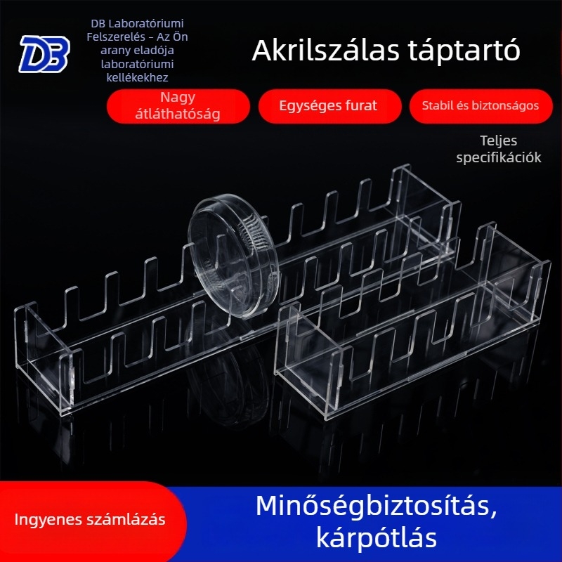 Plexi Petri tálca tartó, 5/10 darabos készlet, függőleges elrendezés, 60/90/100/120/150 mm-es Petri tálcákhoz.