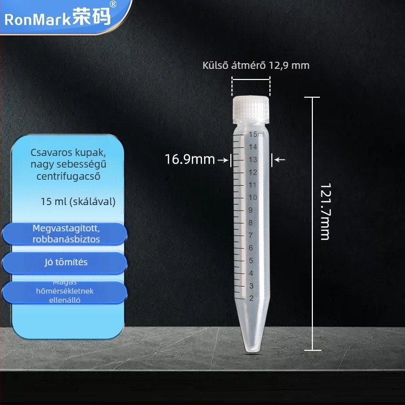 Átlátszó centrifugális cső csavaros kupakkal, 10 ml, 16 ml, 28 ml, 30 ml és 50 ml, szivárgásmentes kialakítás
