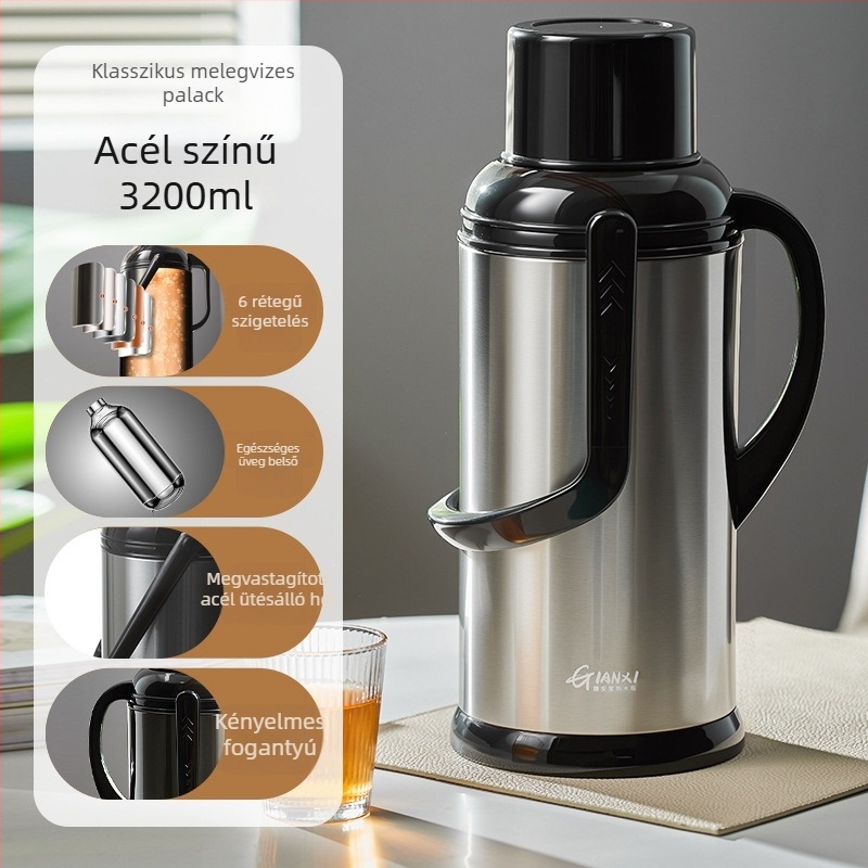 Jieanxi retro termosz rozsdamentes acél burkolattal és üveg belsővel, nagy kapacitású otthoni használatra
