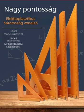 Faipari háromszög mérő bakelit lemez, nagy méretű négyzetes mérő, 90° derékszögű mérő, díszítő eszközök