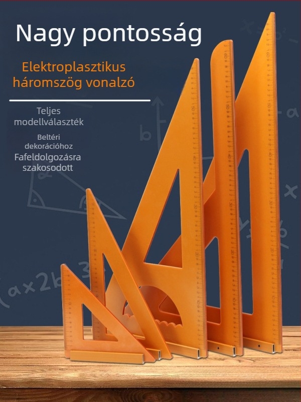 Faipari háromszög mérő bakelit lemez, nagy méretű négyzetes mérő, 90° derékszögű mérő, díszítő eszközök